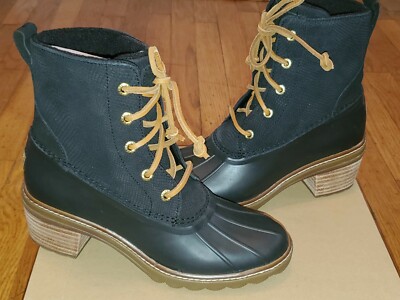 Sperry Top-Sider Women Saltwater Heel Snake Leather Duck Boot Black size  NEW