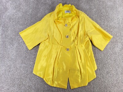Barbara Bates Designer Coat Jacket Size Large Satin Yellow Jewel Buttons