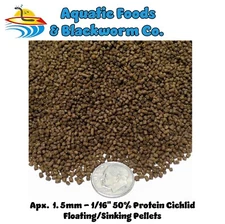 50% Protein Cichlid Floating/Sinking Pellets, Baby Koi, 1.5mm - 1/16"
