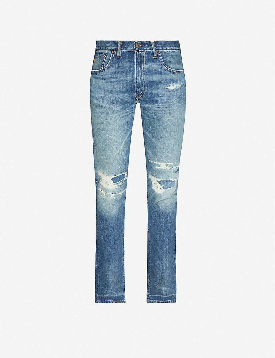 Ralph Lauren RRL Faded Slim Narrow Zip Fly Repaired Denim