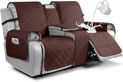 Waterproof Loveseat Recliner Cover with Console - Non-Slip Pet Protector (Coffee