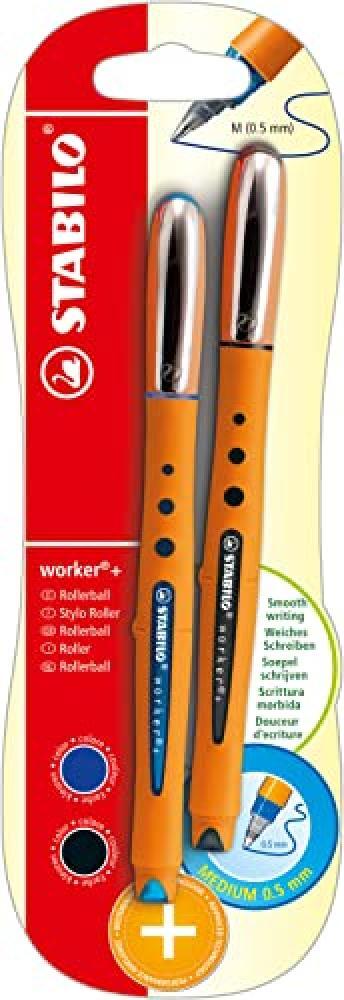 (TG. Pack da 2) Penna Roller - STABILO worker+ medium - Tratto 0,5 mm - Pack da