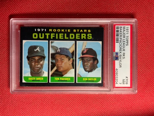 1971 Topps Rookie Stars Outfielders #709 SP HI# PSA 7 Dusty Baker Don Baylor RC