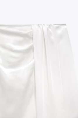 ♡Layered Frilled Satin Skirt - ecru / M♡ NWT_ZARA ECRU SATIN MIDI SKIRT DRAPED FABRIC INVSIBLE ZIP. 3391
