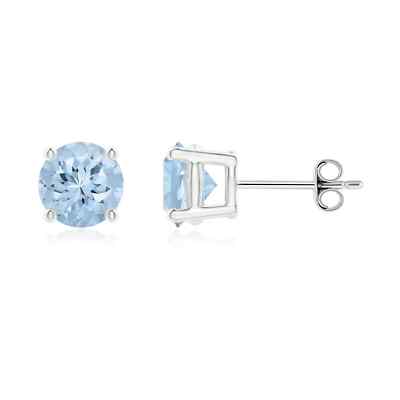 ANGARA Natural Aquamarine Stud Fine Earrings in Sterling Silver (Size-6mm)
