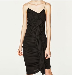 black midi ruffle dress