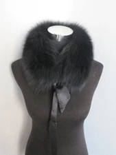 100% Real fox fur neck wrap / black scarf / jacket collar with ribbons