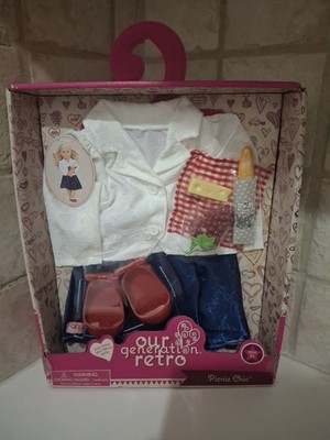 Our Generation Retro Picnic Chic White Top Blue Skirt Fits Most 18'' Dolls NEW 