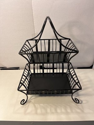 Black /Bronze Two-Tier Metal Rectangle Baskets Stand Tabletop  Fruit Vegetable