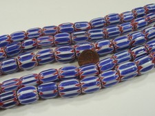 5 Strands 15" India Handmade Blue/White Oval Tube Chevron Glass Beads OKPA-4 