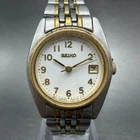 Seiko Watch Women 24mm White Dial Two Tone Date Round 7n82-6001 New Battery VTG
