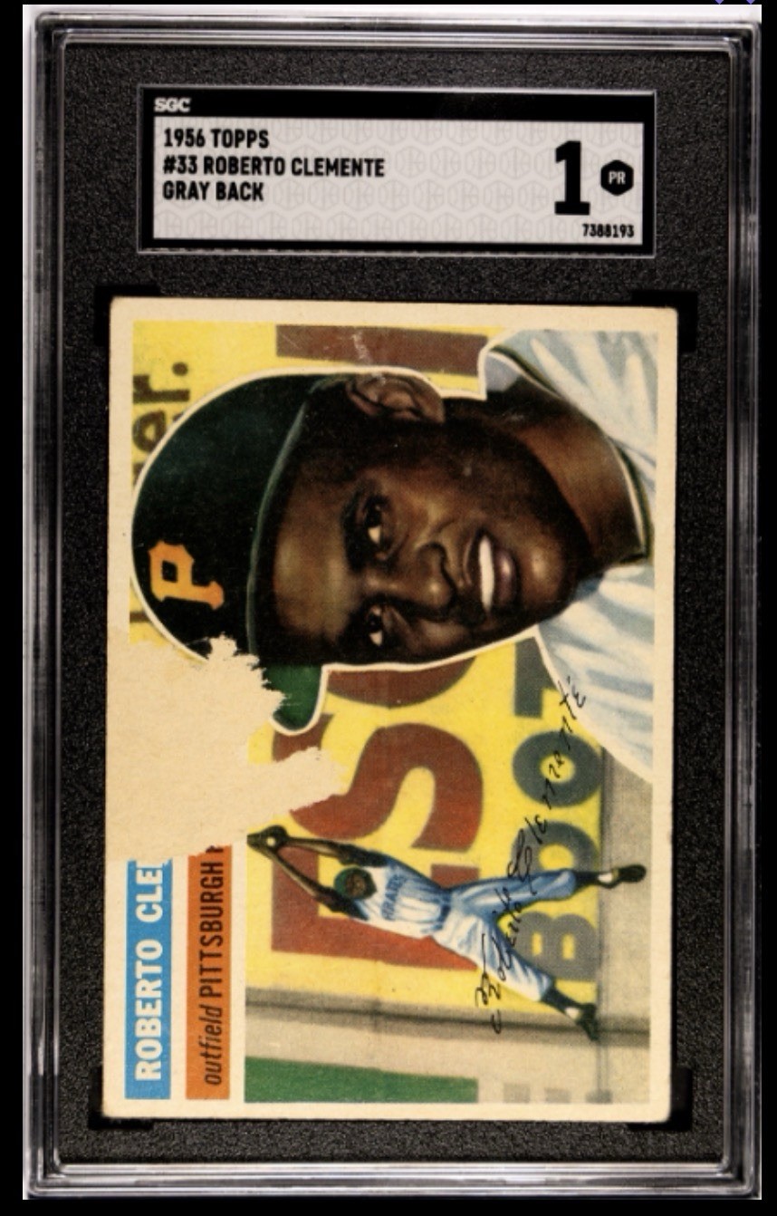 1956 TOPPS GRAY BACK #33 ROBERTO CLEMENTE PSA 1 (Sharp Image!)