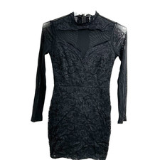 Windsor Dress Womens Medium Black Lace Sheer Long Sleeve Bodycon Mini Party