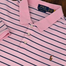 Polo Ralph Lauren Classic Fit Polo Shirt Mens XL Pink Blue Striped Short Sleeve