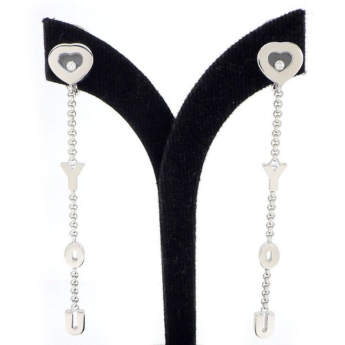 Chopard Clip-On Earrings Happy Diamond Heart Moving ILOVEYOU Diamond 750WG - Picture 1 of 10