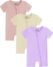 Baby Bamboo Rayon Rompers Short Sleeve 3pc Pjs 0-3M