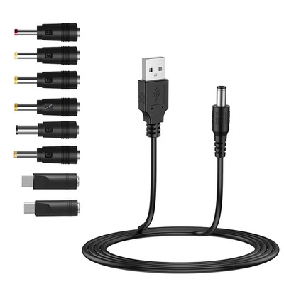 USB to DC 5V Power Cord, Universal DC 5.5X2.1Mm Cable with 8 Connectors