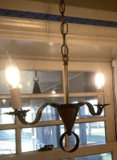 Primitive Colonial Copper Candle Chandelier Two Candle