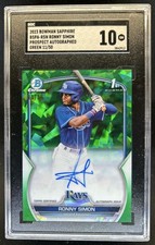 2023 Bowman Sapphire Ronny Simon Chrome Auto Green 1st #/50 Rays SGC 10