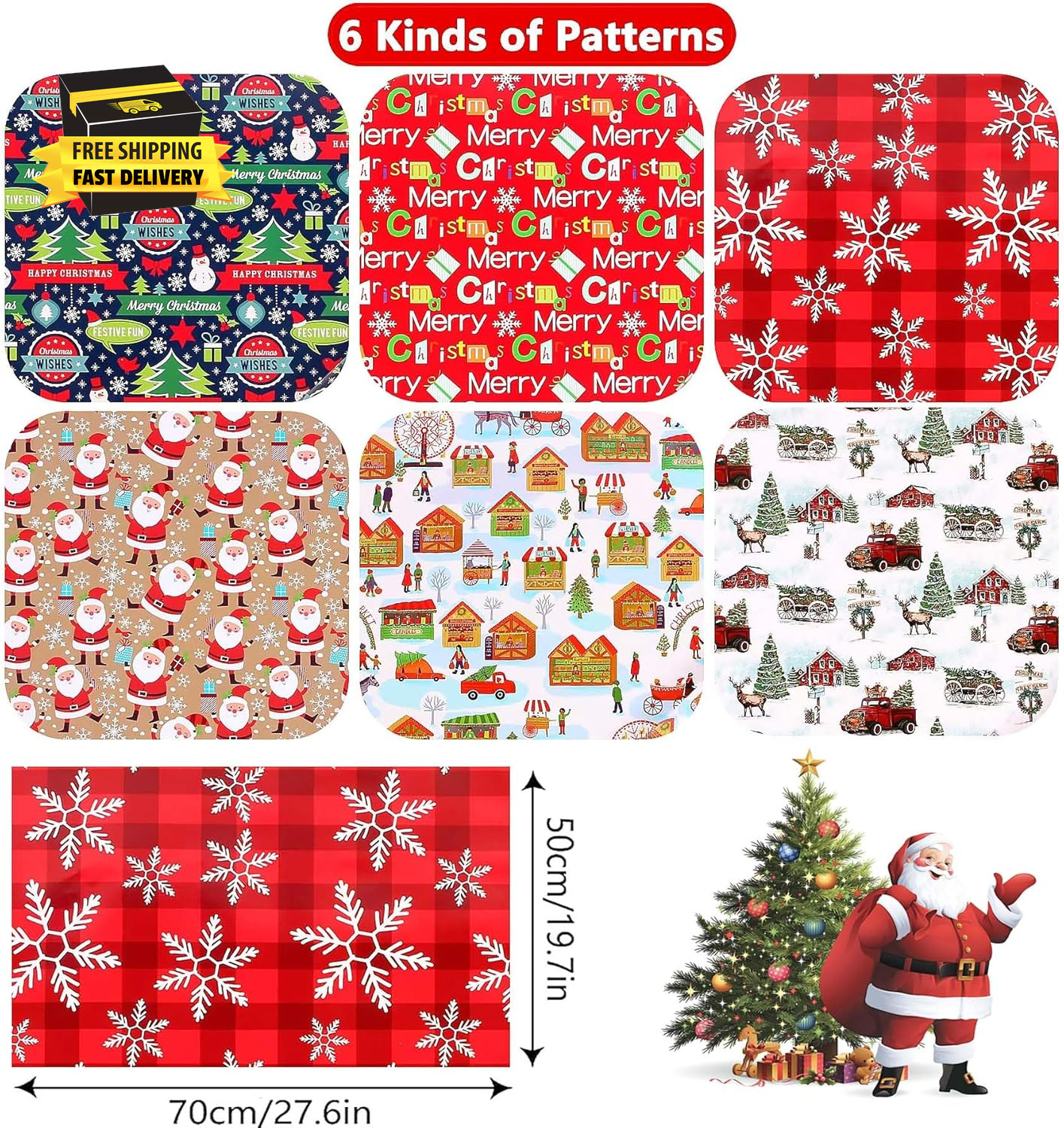 Christmas Wrapping Paper, Gift Wrapping Paper (Christmas 6 Sheets) ⭐️⭐️⭐️⭐️⭐️