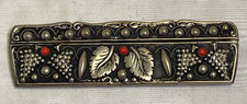 VINTAGE SILVER PLATE HAIR COMB IN ORNATE CASE WITH LEAF SCENE