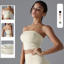 Wrap Yoga Top Pleated Strapless Sports Bra with Breathable  Anti-Slip Workout