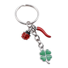 Portachiavi portafortuna corno cornetto rosso coccinella quadrifoglio verde Arg