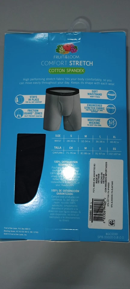 FRUIT OF THE LOOM MEN'S BOXER BRIEFS, 4 PACK, SIZE L - BLUE/GRAY/BLACK/RED - Image 2 of 4