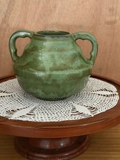 Fulper Pottery Green Scroll Handled Vase Arts & Crafts Mission Style