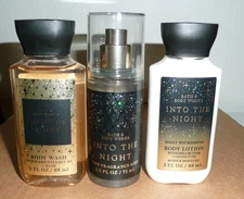 3 Bath Body Works INTO THE NIGHT Wash, Mist, Cream - Travel SAVE $17.79