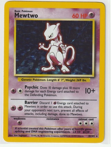 1999 Pokémon Mewtwo Unlimited Base Set Holo Rare 10/102 NM