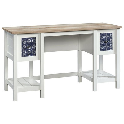 Sauder Cottage Road Engineered Wood Writing Desk in Soft White/Lintel Oak