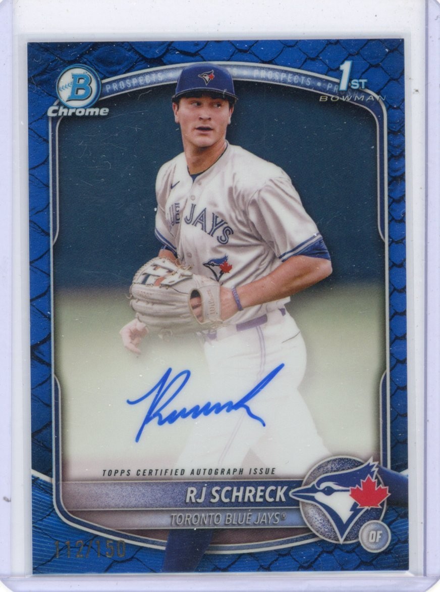 RJ Schreck 2025 Bowman Chrome Auto Reptilian Blue Refractor 1st Prospect /150