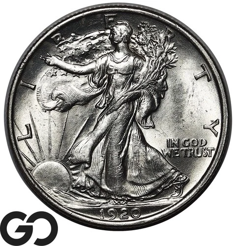 1920 Walking Liberty Half Dollar, Swirling Luster, Gem BU++, RARE This Nice!