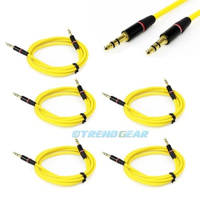 5X 4FT 3.5MM AUX JACK MALE AUDIO STEREO CABLE CORD YELLOW FOR IPHONE 5S 5C IPOD
