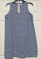 Old Navy Dress Women's L Blue White Stripe Sheath Sleeveless V Neck
