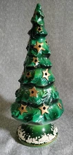 VINTAGE 1960 HOLT HOWARD 2 PC CHRISTMAS TREE CANDLE HOLDER 10" GREEN GOLD JAPAN