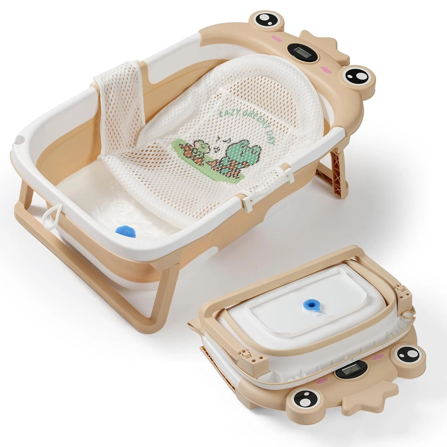 Baby Bathtub,Collapsible Baby Bath Tub with Soft Cushion & Thermometer, Space Sa