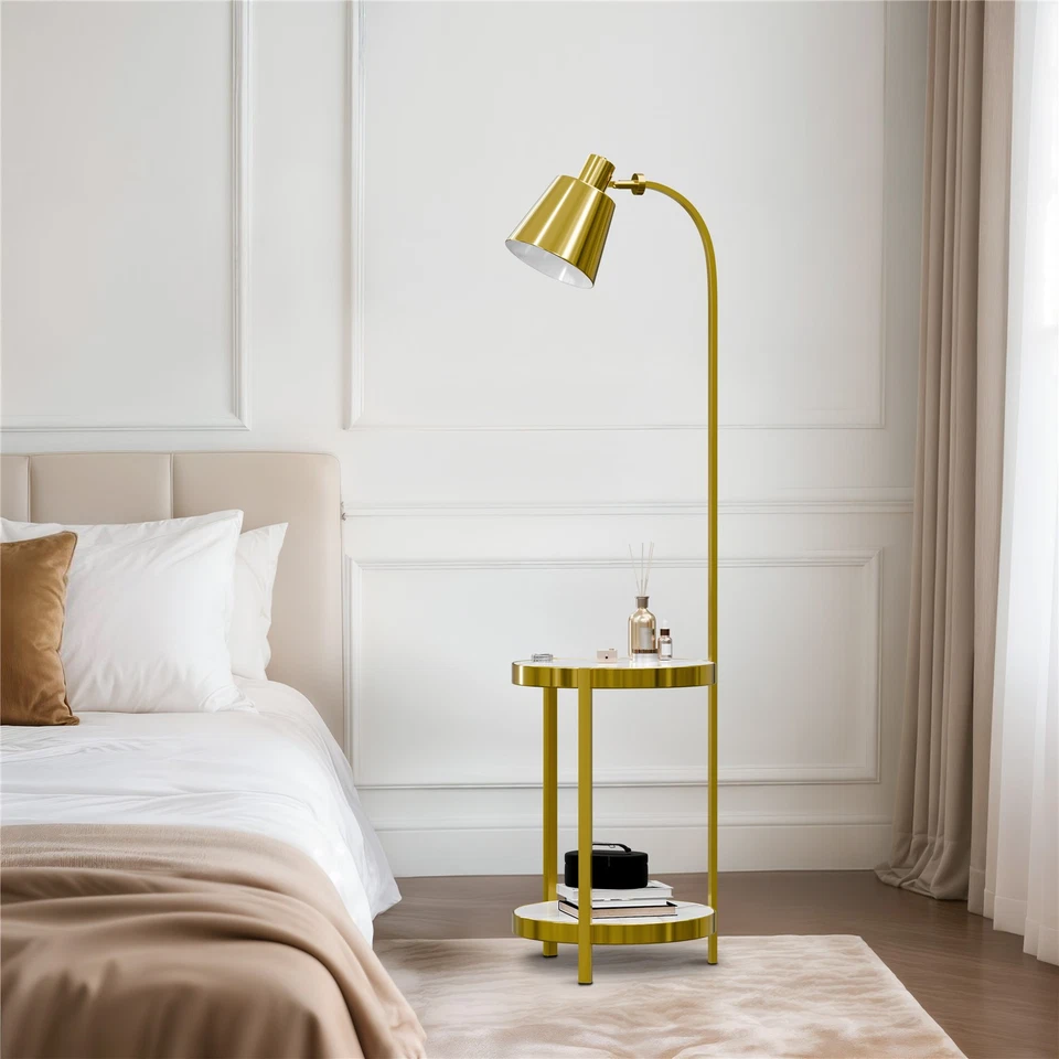 Floor Lamp with Table 2 Tier Sintered Stone Shelves Bedroom End Table with Lamp - image 3 of 4