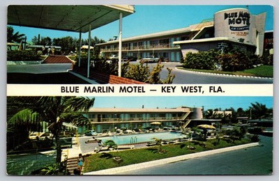 Vintage Blue Marlin Motel Key West FL Postcard 1965 Posted Lincoln Stamp