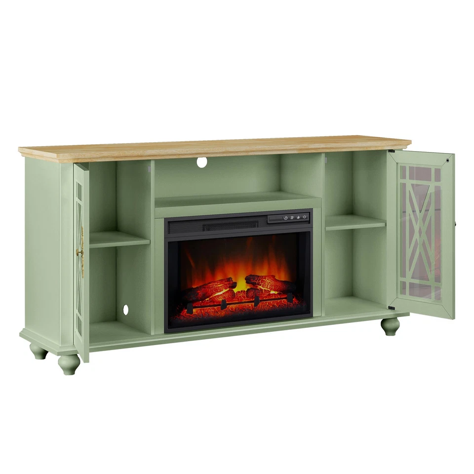 Elegante Soporte TV 61" con Chimenea - Verde Foto 3 de 4