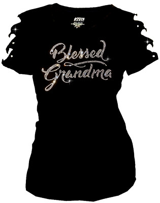 Women Blessed Grandma Shirt,Grand Ma,GiGi Gift,Mom Gift,Rhinestone Cut Out Short