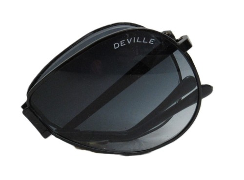 Occhiali da sole uomo Deville pieghevoli metallo nero aviatore e custodia vintage - Foto 10 di 12