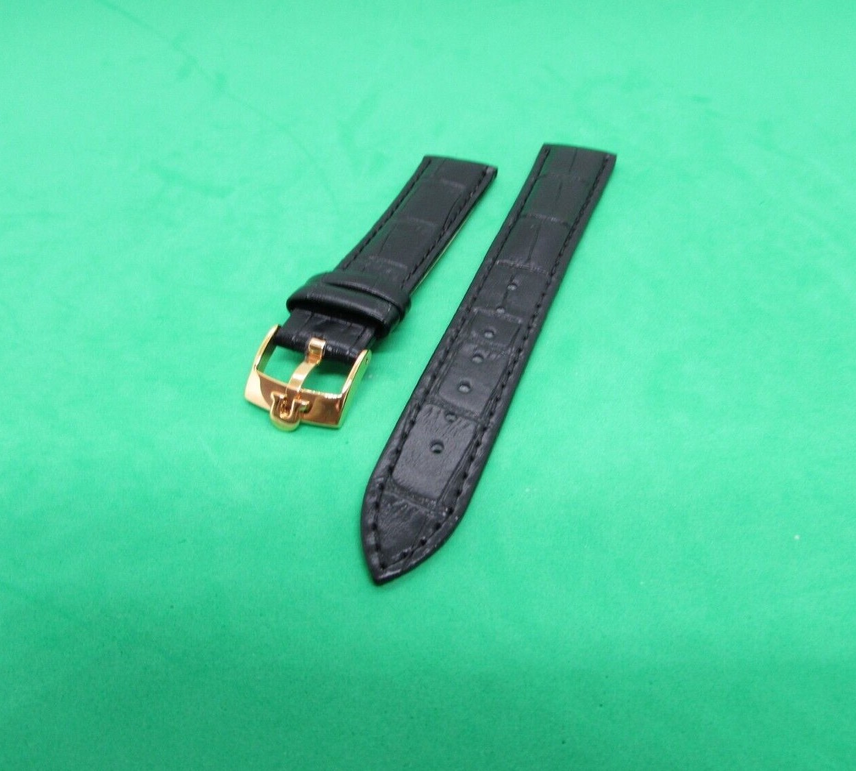FITS OMEGA WATCH CASES LEATHER CROC WATCH BAND BLACK 18MM GOLD TONE