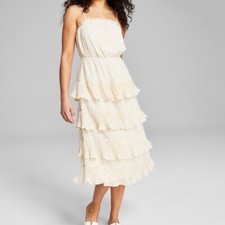 And Now This Dress Womens Small Neutral Floral Tiered Sleeveless Peasant Midi