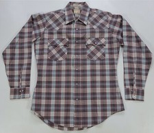 Rare VTG LEVI  S White Tab Plaid Pearl Snap Button Front Casual Shirt 70s 80s M