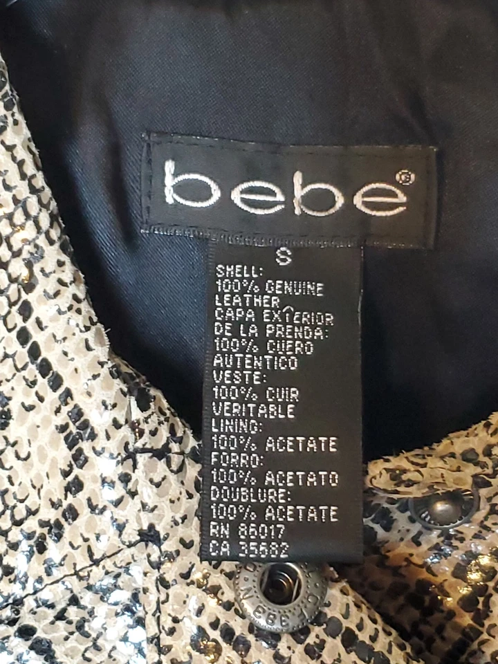 Chaqueta de cuero Bebe para mujer serpiente charol estilo camionero talla pequeña Foto 2 de 4