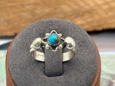 Vintage Navajo Native Sterling Silver Beaded Turquoise ring sz 8--875.25