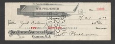1921 WM PHILHOWER GENERAL MERCHANT CALIFON NATIONAL BANK CALIFON NJ CHECK