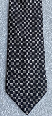 Mens Stanford Long Silk Tie Made In Italy Black White W/ Gray. Classic & Stylish